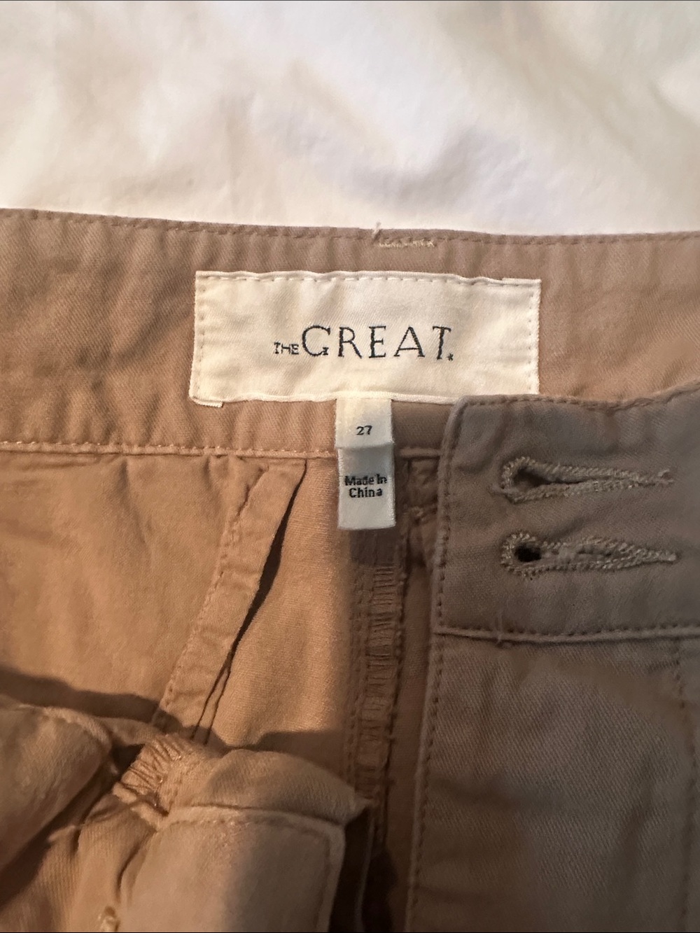 THE GREAT. Pleated wide leg chino in Light Tan